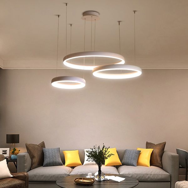 

2021 new lustre circel ring modern led for living room lights diningroom shop bar white/coffee hanging chandelier fixtures 6lve