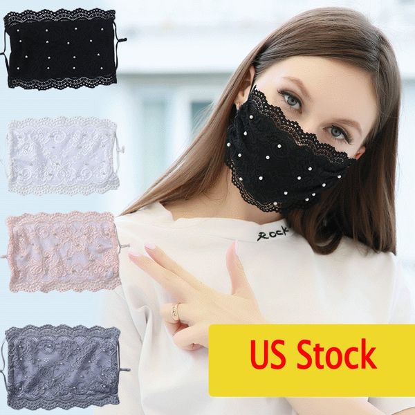 

face 2021 embroidery mask lace new comfortable washable mouth face cover fashion girl black party masks masque 5 colors