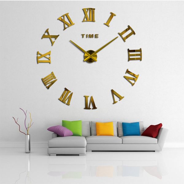 Promoção 2020 Nova Diy Relógio de Parede Home Decor Grande Espelho Romano Moda Moderna Quartz Relógios de Quartzo Sala de estar Assista Grátis LJ201204