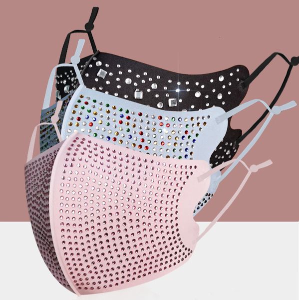 

dhl shipping fashion face mask with adjustable ear loops for protection washable reusable mouth cover bling rhinestone masks kimter-b268f, Black