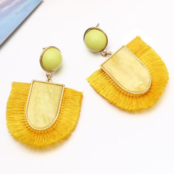 

hesiod yellow tassel earrings for women bohemia statement boho long dangle earring charm beads earings fashion jewelry, Silver