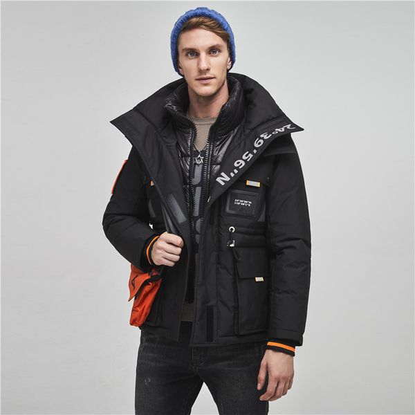 

novo estilo jaquetas de inverno masculinos parkas casual grosso outwear com capuz preto casacos quentes roupas dos homens, Black