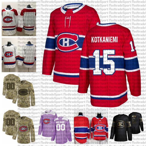 

2021 customize 15 jesperi kotkaniemi montreal canadiens jerseys golden edition camo veterans day fights cancer custom hockey jerseys, Black;red