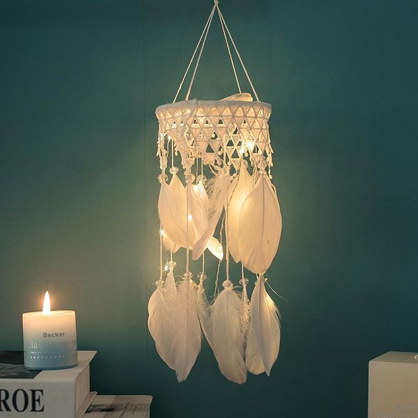 

decorative objects & figurines led light handmade dream catcher with feathers hanging decoration craft gift white room decor adesivos para p
