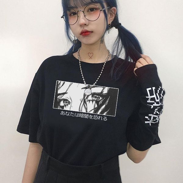 

are you afraid of darkness print letters interesting new loose summer female tees large size female harajuku gothic t-shirt, White