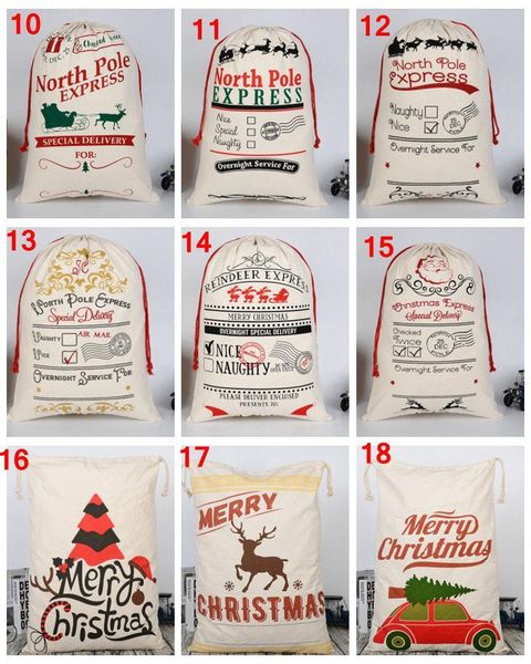 

santa 29 style dhl large canvas monogrammable claus drawstring bag with reindeers, monogramable christmas gifts sack bags dhe2877