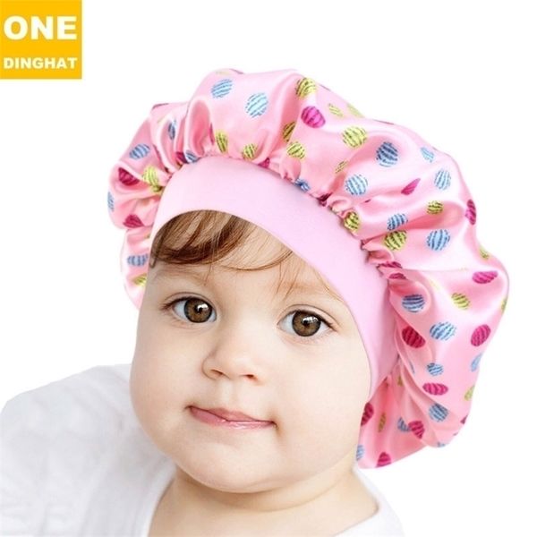 

9 colors fashion kids bonnet girl satin night sleep shower cap hair care soft cap head cover wrap beanies skull cap baby g12302, Yellow
