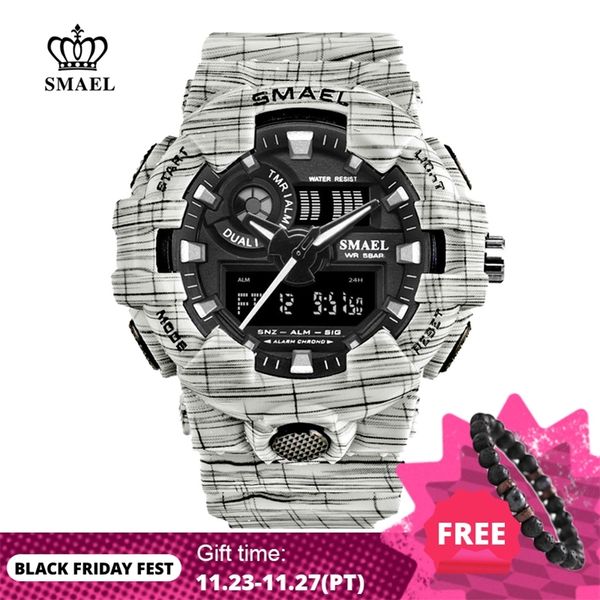 

smael brand luxury cowboy sport watch new men military watches analog army digital writwatch 8001 waterproof clock men's watch 201204, Slivery;brown
