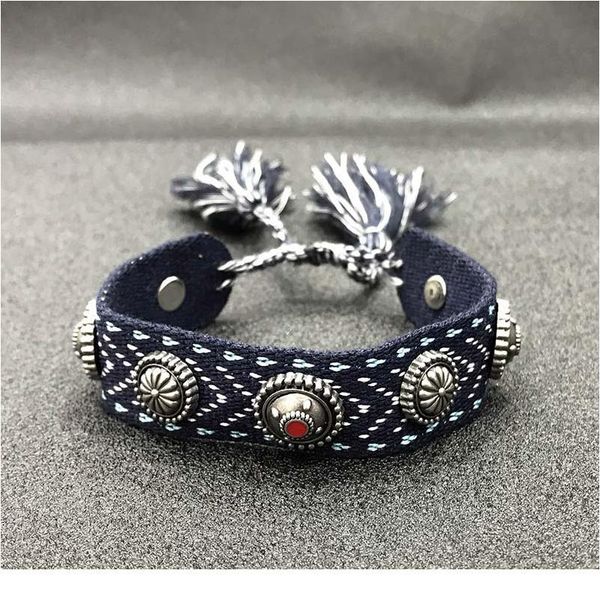 

fateama brand mixed-colour cotton yarn braided rivet pull-out bracelet suitable for male and female classic fashion jllcmj, White