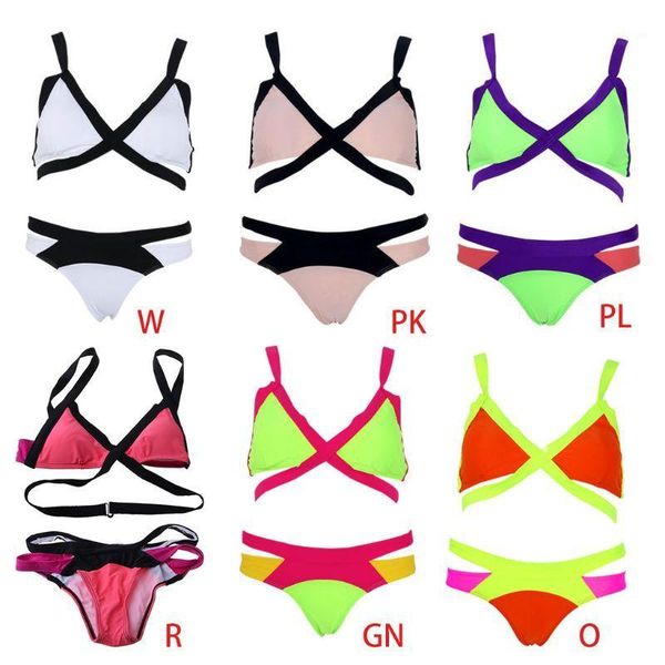 

colorful bandage swimsuit bathing suit bikini set push up strap bra swimwear w91c1, White;black