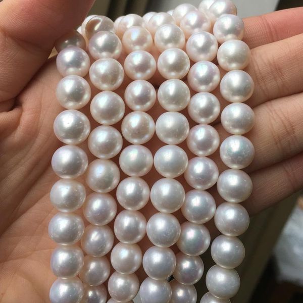 

chains pearl necklace round shape with size 9-10mm loose strands for diy jewelry, Silver