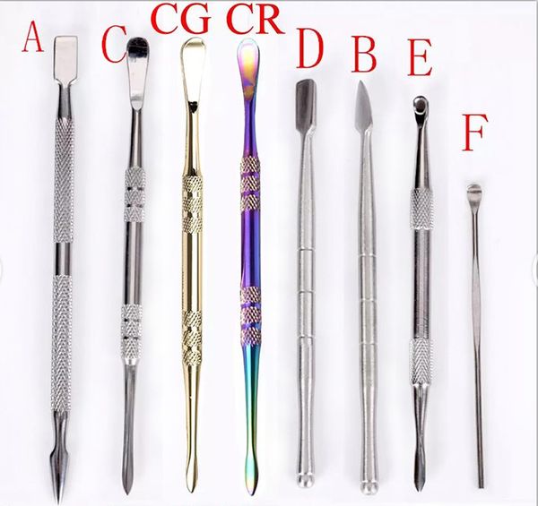 7 Türler Paslanmaz Çelik Balmumu Dabber Tool Tag Silver Altın Gökkuşağı Yağı Tütün Tütün Kuru Bitki Dab Teçhizatları Atomizer Pick Hash Kalem Sigara Aksesuarları