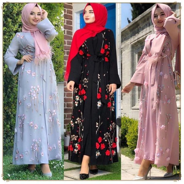 

2020 new women's muslim dress floral turkish kimono dubai hijab dress abayas kaftan caftan marocain prayer islamic clothing robe1, Red