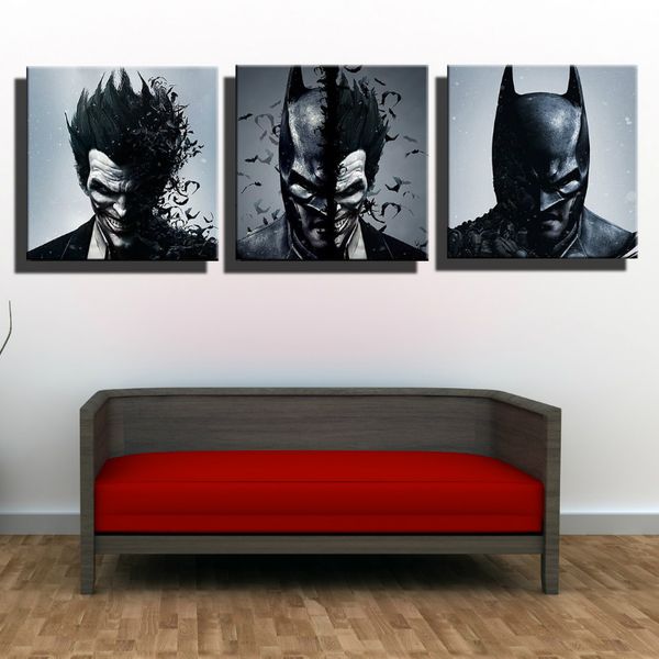 

3 панели dc comics superhero devil batman joker фильма плакат холст маслом роспись абстрактные стены художественное изображение печатает мод