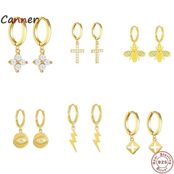 

stud canner s925 sterling silver earrings for women petal cross zircon cz charming earring gifts fine jewelry pendientes brincos, Golden;silver