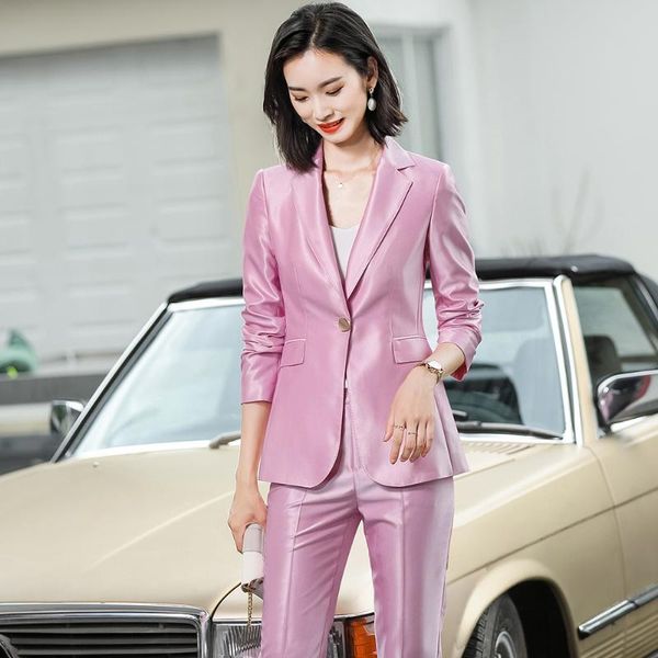 

2-piece pants suit women's oversized formal jacket and pants yellow black blue pink wine champagne, White