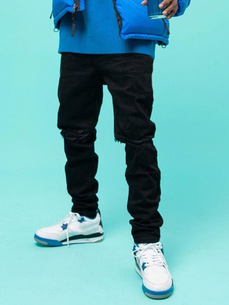 

men ripped zipper fly jeans p36l#, Blue