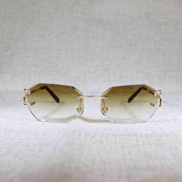 

2022 factory wholesale new rimless c wire sunglasses men eyewear women for summer diamond cutting clear glasses metal frame oculos gafas, White;black