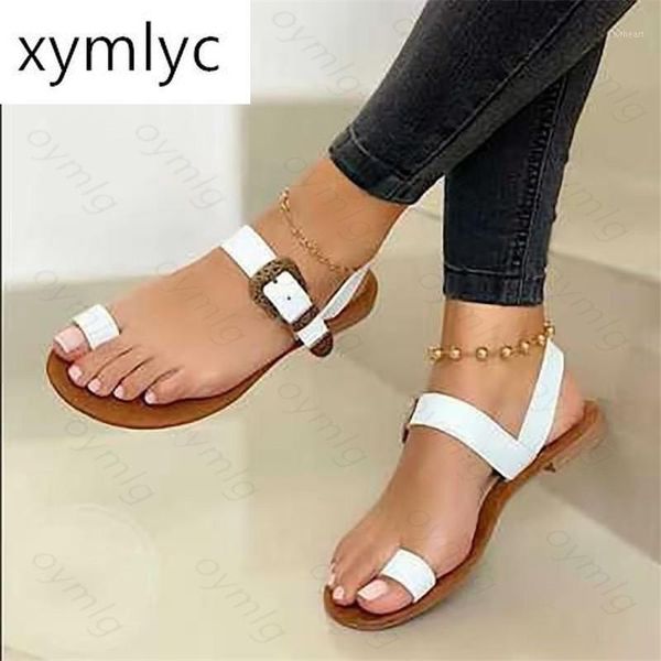 

sandals summer beach flat women pu 2021 fashion comfortable slippers lazy outdoor anklet golden wedge ladie1, Black