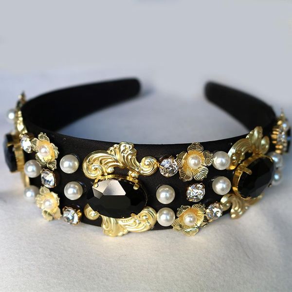 

fashion crown black velvet gold flower bridal tiara luxury champagne/black big gem headband hair jewelry accessories wholesale, Golden;silver