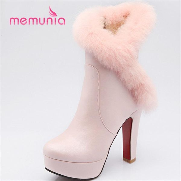 

memunia new arrive 2020 round toe platform boots autumn winter short plush boots square heel ankle for women size 33-43, Black