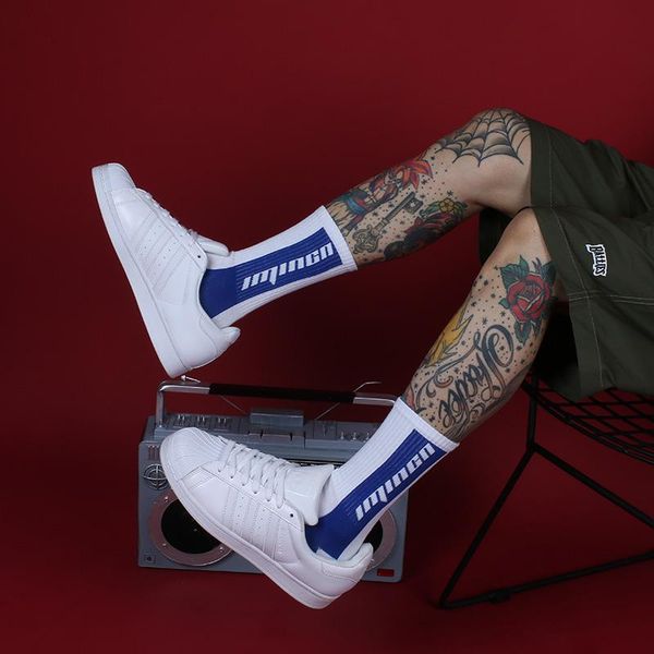 

men's socks fluorescent medium long tube male japanese alphabet street european and american hip hop skateboard high calf c, Black