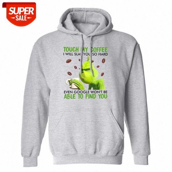 

grinch touch my coffee i will slap you so hard christmas gift xmas jacket cotton dooded fleece foodies gift for men and women #qp6u, Black