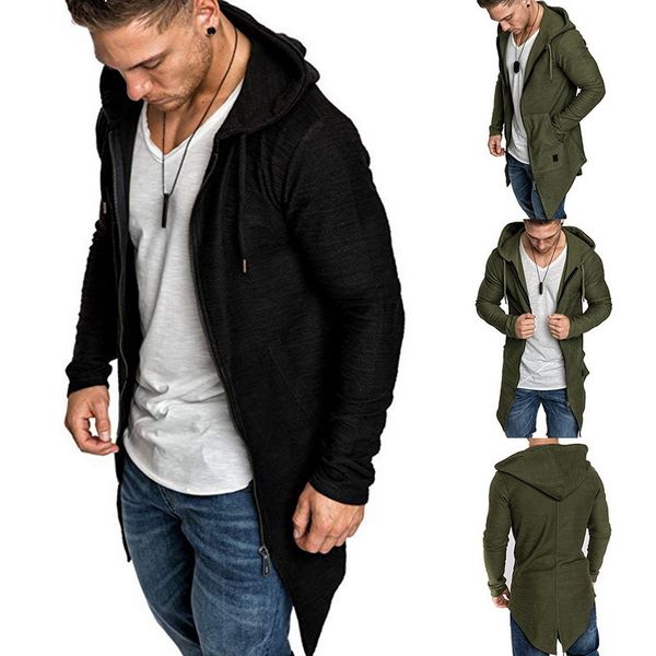 

2021 New New Style Men with Solid Hoodie Color Cardigan Jacket Sleeve High Quality Thin Autumn Irregular Long Coat 1bl3, Tan;black