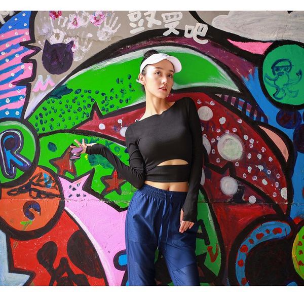 

yoga outfits women gym white crop shirts long sleeve workout fitness running sport t-shirts training sportswear sexy, White;red