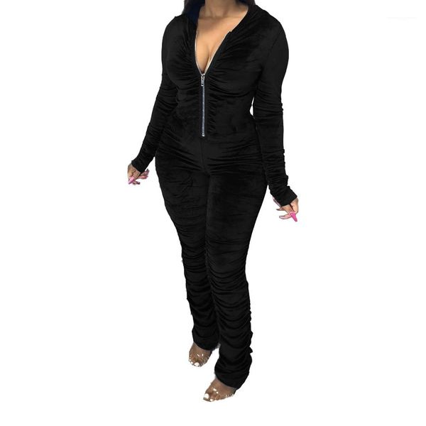 

jumpsuit long sleeve zipper slim fit rompers ladies solid color jumpsuit womens stacked hoodies, Black;white