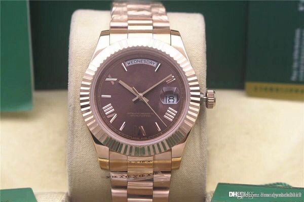 

18k rose gold luxury day date mens geneva watch steel green roman dial 218235 218238 mens automatic week calendar women's fashion wrist, Slivery;brown