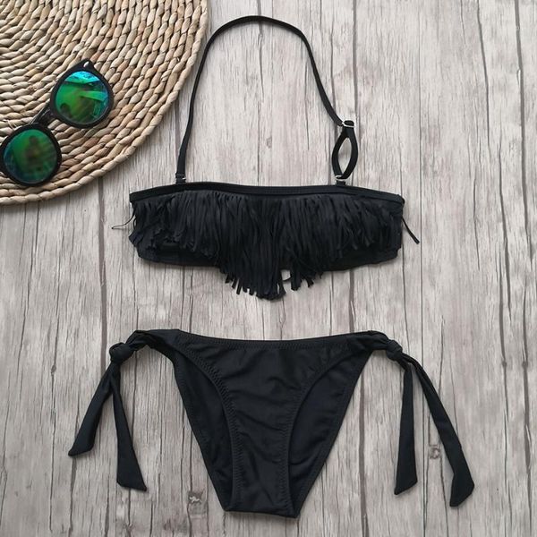 

5-14 years teenage girl bikini set kids black tassel big girl swimsuit two piece children' swimwear girls bathing suit beachwear1, White;black