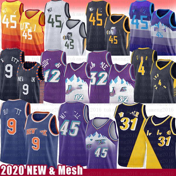 

karl 32 malone donovan 45 mitchell reggie 31 miller john 12 stockton basketball jersey rudy 27 gobert rj 9 barrett victor 4 oladipo mesh, Black;red