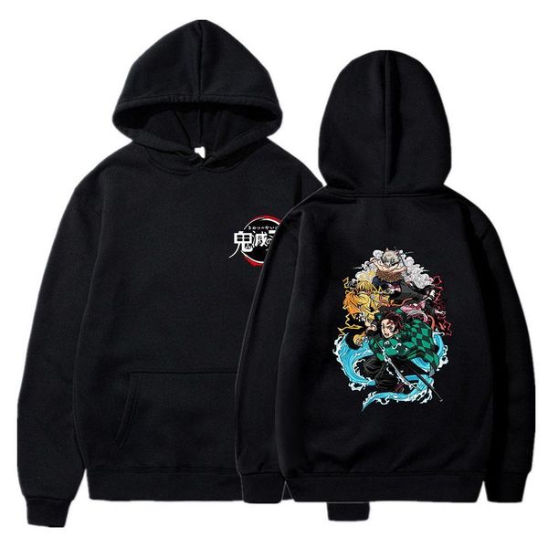 

fashion anime demon slayer hoodie men women harajuku kimetsu no yaiba spring sweatshirts streetwear pullovers xxs-4xl, Black