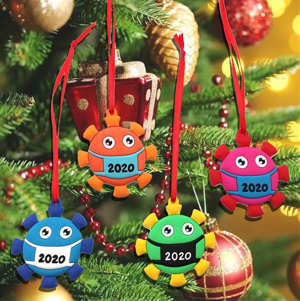 

2020 quarantine christmas ornaments xmas tree hanging personalize face mask cartoon dolls souvenir decorative pvc pendent supplies f112102