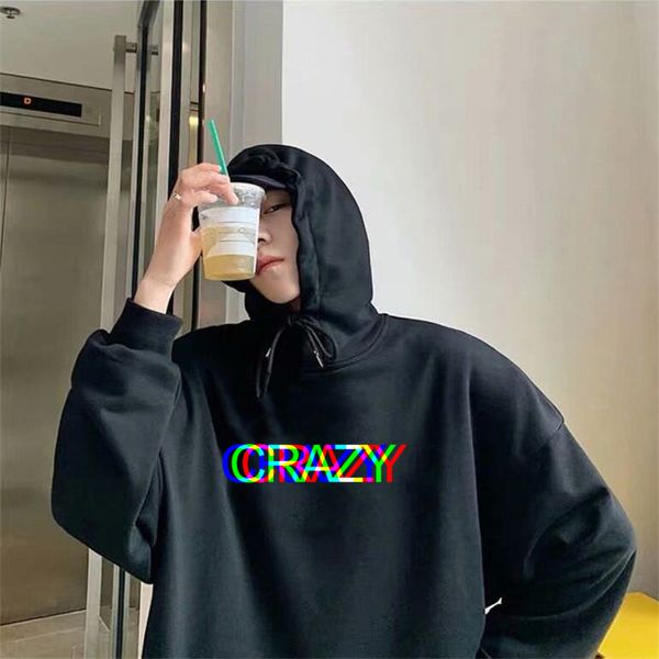 

harajuku 3d style letter crazy print casual hoodies men colorful pattern hoody male hip hop streetwear men's sweatshirts c1117, Black