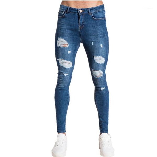 

skinny jeans men the new 2020 slim-fit men's jeans are ripped and tethered punk clothes1, Blue