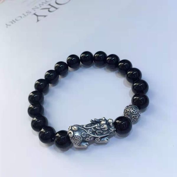 

999 sterling 3d hard silver obsidian bracelet for lovers