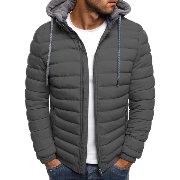 

zogaa winter men parkas jacket fashion solid stringer hooded coat men zipper cotton casual warm overcoat male streetwear outwear 201119, Black