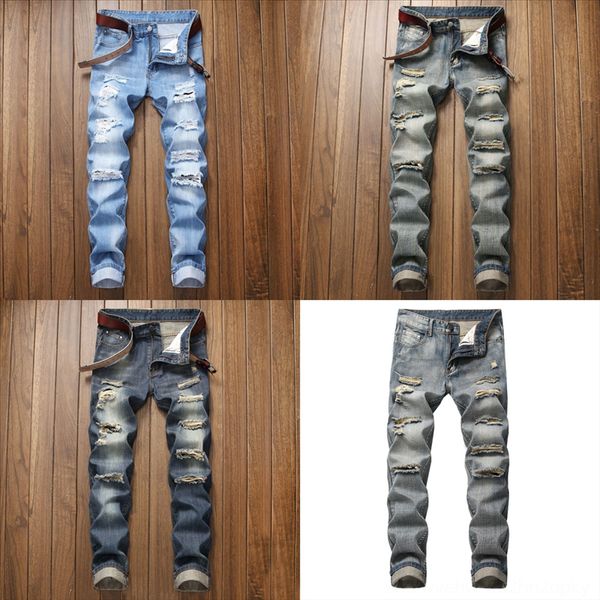 

pe82o browon brand men jeans summer thin breathable soft mid straight hole regular men's jeans trousers vintage jeans man disel, Black