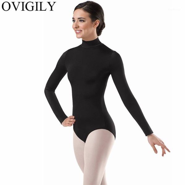 

ovigily women's high neck dance leotard spandex lycra long sleeve ballet gymnastics leotards girls turtleneck black leotard1, Black;red