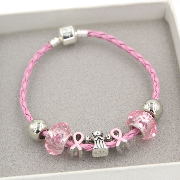 

european shipping awareness bead angel beads pink ribbon breast cancer bracelets