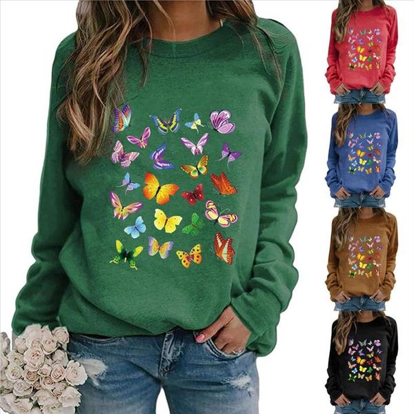 

sudaderas con capucha para mujer autumn women hoodie casual butterfly printing long sleeve sweatshirt pullover shirts blouse, Black