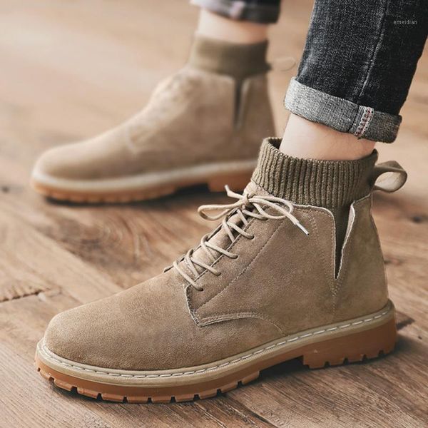 

2020 new winter warm working boots lace up mens desert boots fashion mens round toe high shoes size 39-441, Black