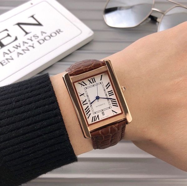 

2020 classic tank men watches joker leather wristwatches 316l stainless steel square mens watch d3156