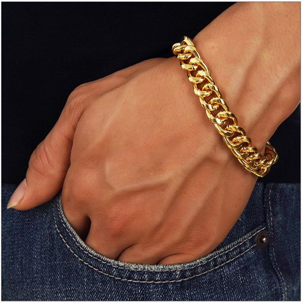 

titanium stainless steel bracelet men gold color chain bracelets & bangles hippop punk fashion mens jewelry, Black