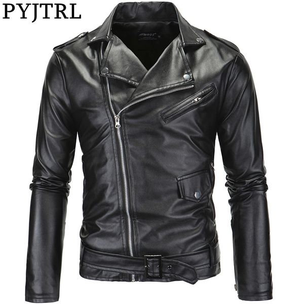

pyjtrl men's motorcycle slim casual zipper pu leather jacket streetwear clothes 201119, Black;brown