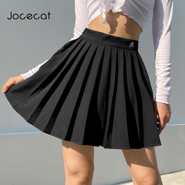 

jocecat white solid pleated skirts for womens preppy style high waist casual 90s mini skirt woman 2021 autumn streetwear black