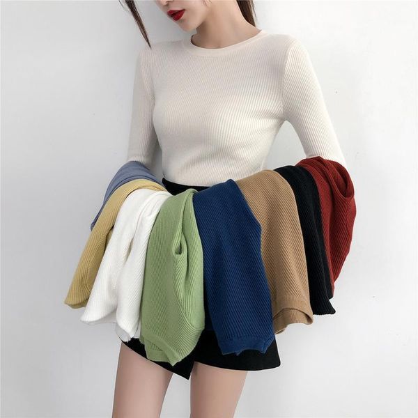 

autumn casual o-neck basic winter knitted sweater women solid knit sweater pullovers long sleeve soft female jumper, White;black