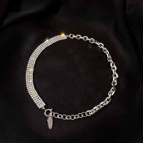 

chains 2021 fashion personality collarbone chain crystal mosaic female tide collar necklace women jewelry, Silver